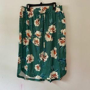 Tickled Teal Green and White Floral Midi Skirt Size Large New without Tags